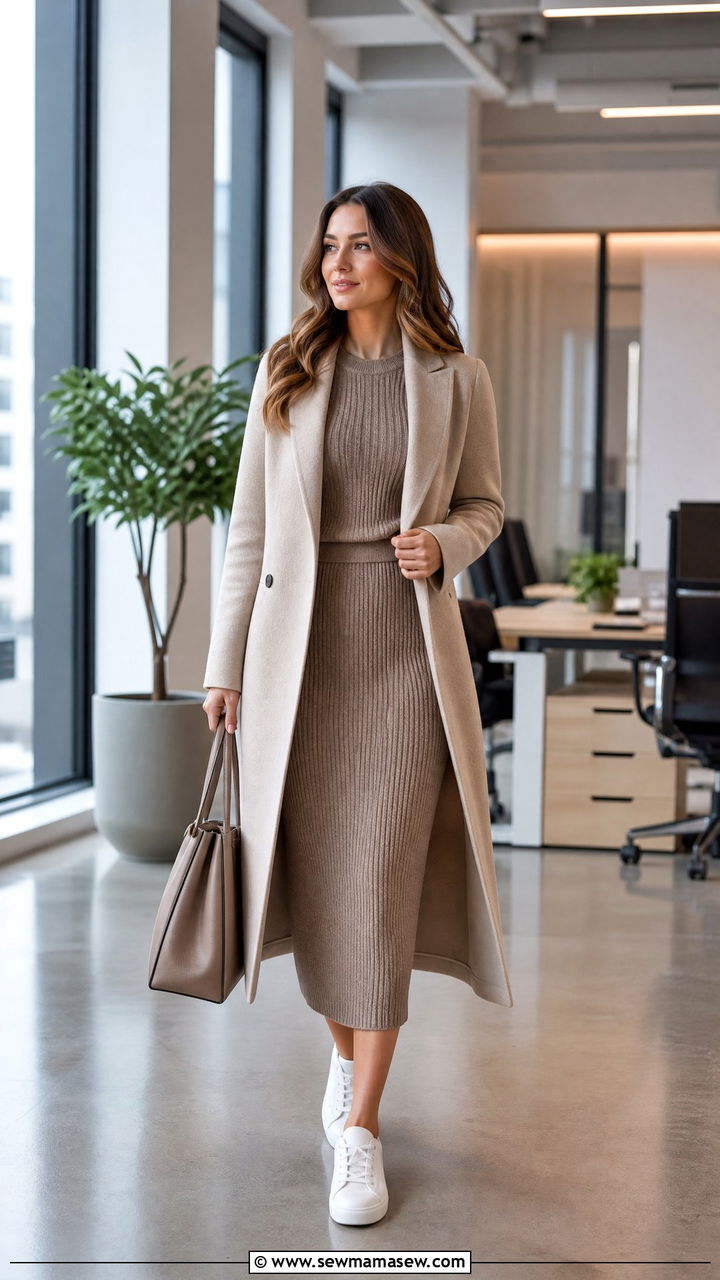 Matching Knit Set with White Sneakers for Office - 25 How to style white sneakers for work