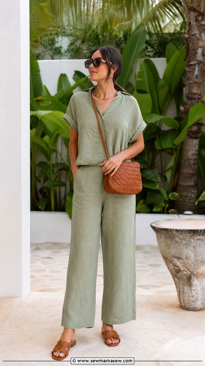 Matching Linen Co Ord Set With Slides - 30 Resort wear outfit ideas Turks and Caicos
