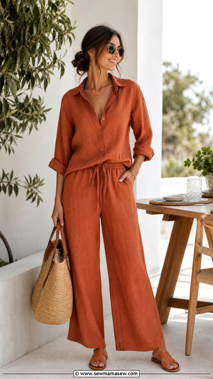 Matching Linen CoOrd Set With Leather Sandals - 35 June outfit ideas