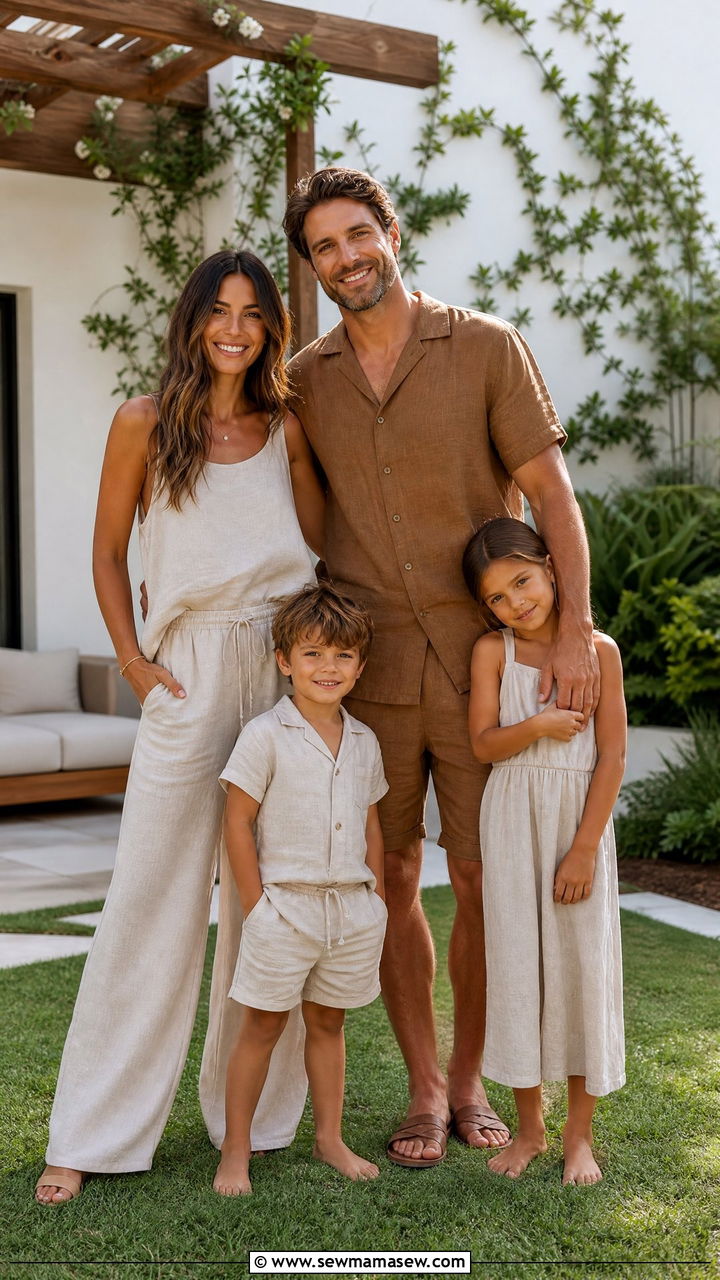 Matching Linen Lounge Sets for Outdoor Family Photoshoot - 30 summer family photoshoot outfit ideas
