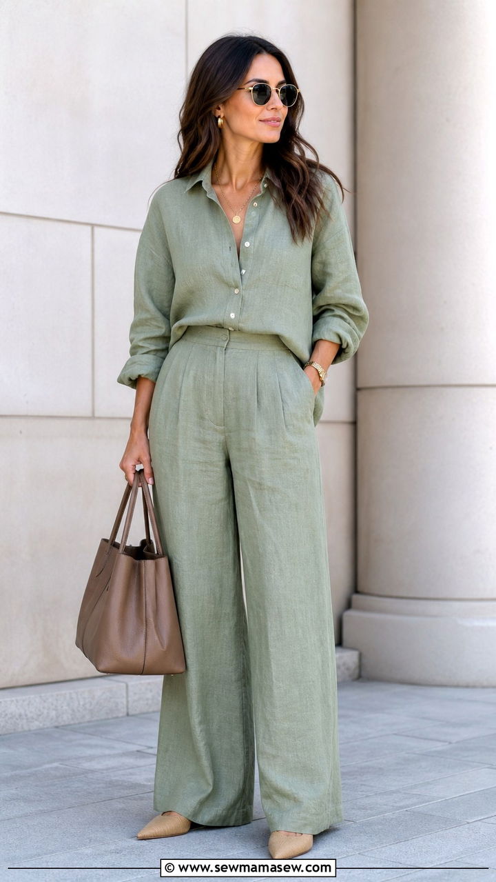 Matching Linen Set With Mules - 40 hot weather outfits