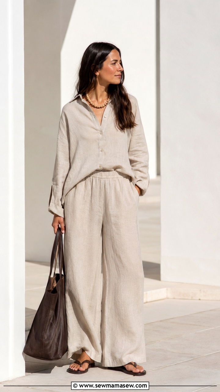 Matching Linen Set With Oversized Tote Bag - 30 Spring outfits with bags