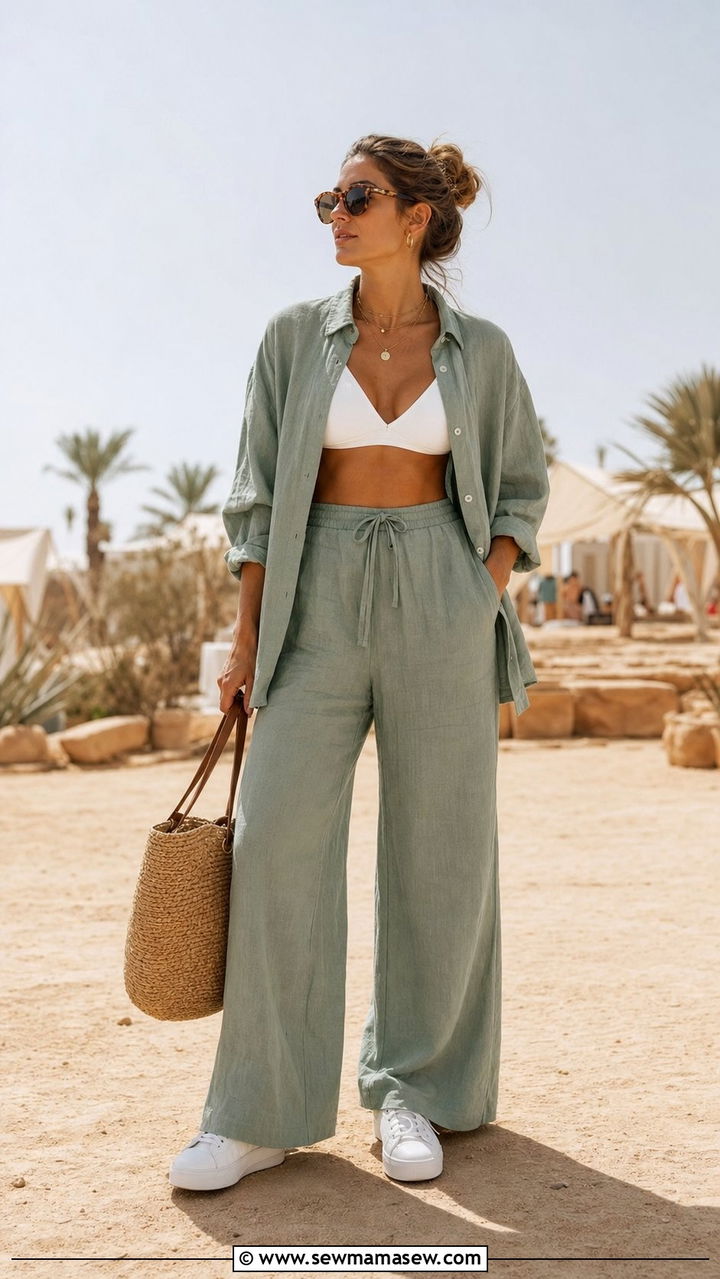 Matching Linen Set with White Sneakers - 25 cute Coachella outfits
