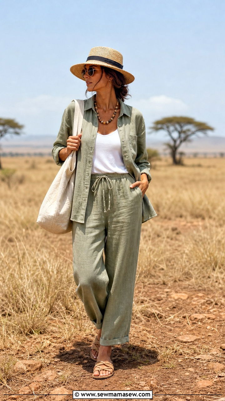Matching Linen Two Piece Safari Set - 40 Safari outfit ideas