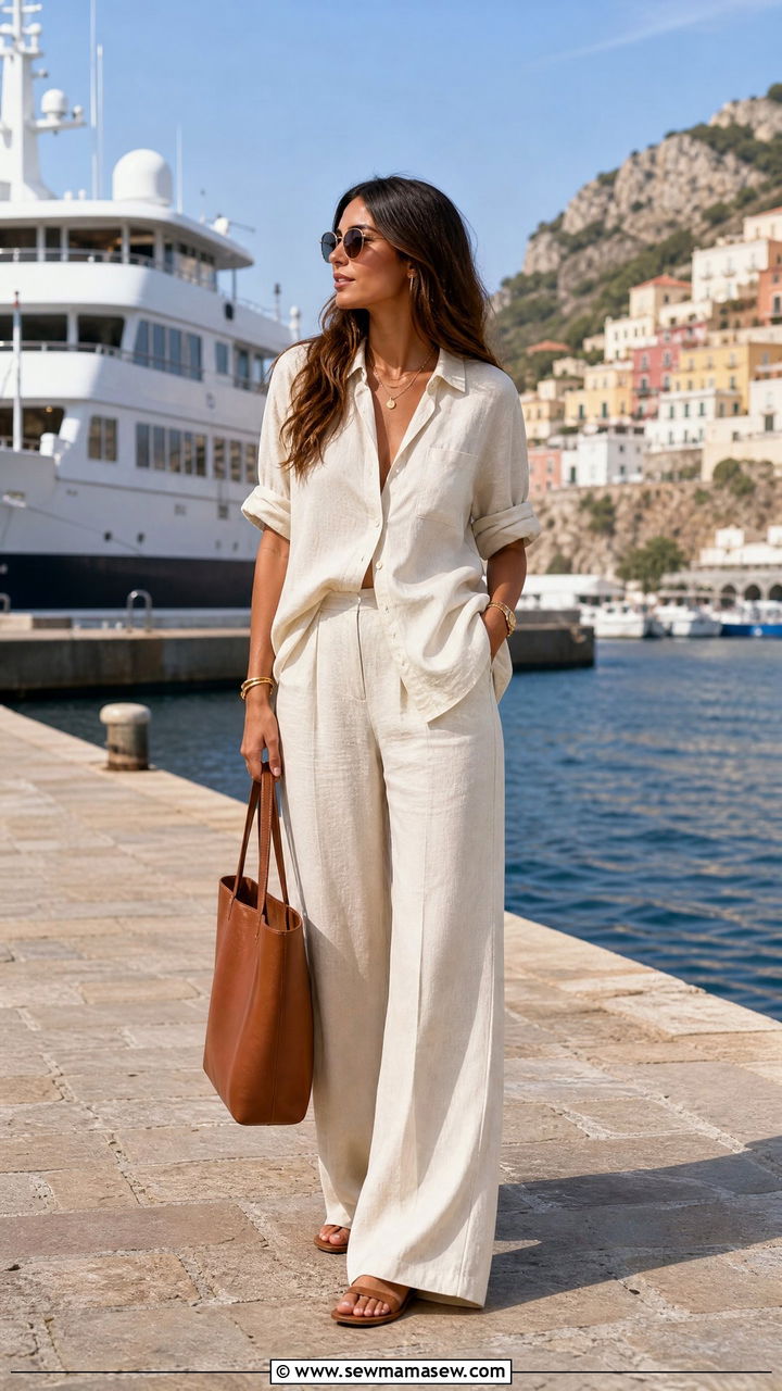Matching Linen Two Piece Set Cruise Outfit - 35 Mediterranean cruise outfit ideas