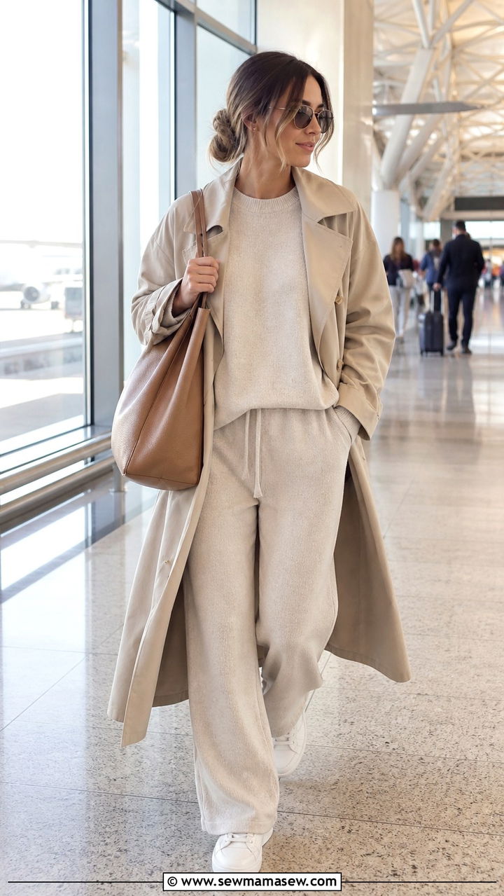 Matching Lounge Set With Oversized Tote And Sneakers - 40 spring neutral outfit ideas