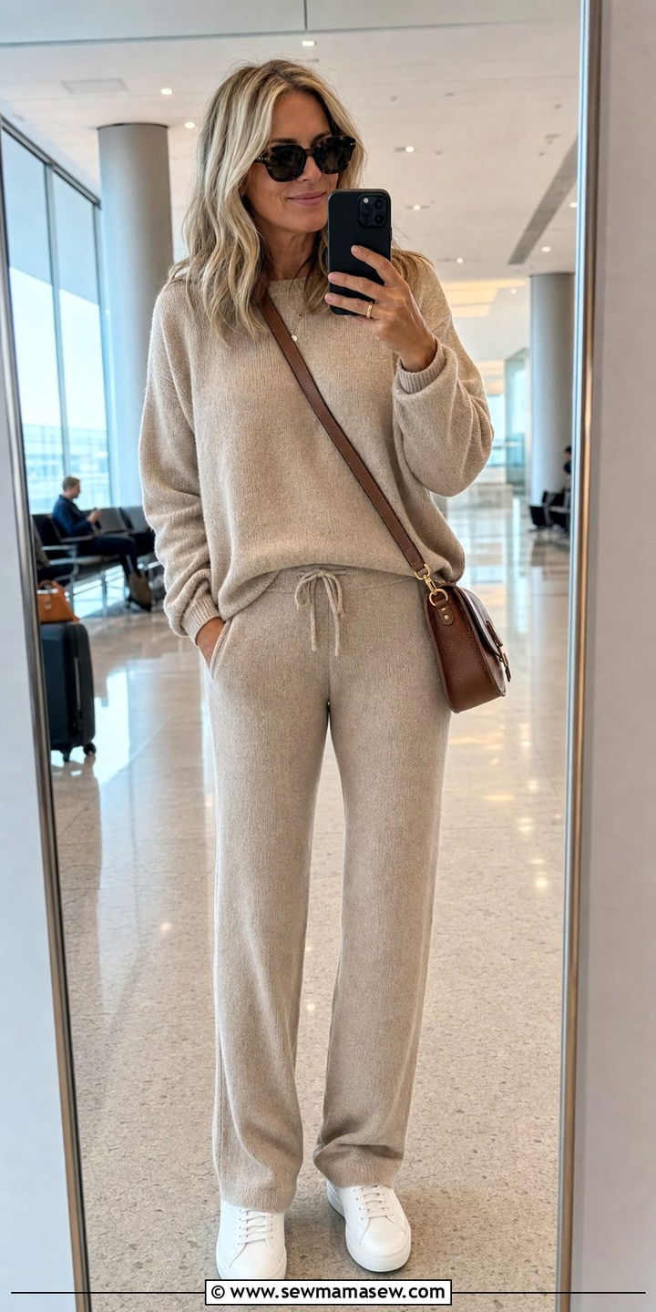 Matching Lounge Set with Minimal Sneakers - 25 comfortable outfit ideas for women over 40