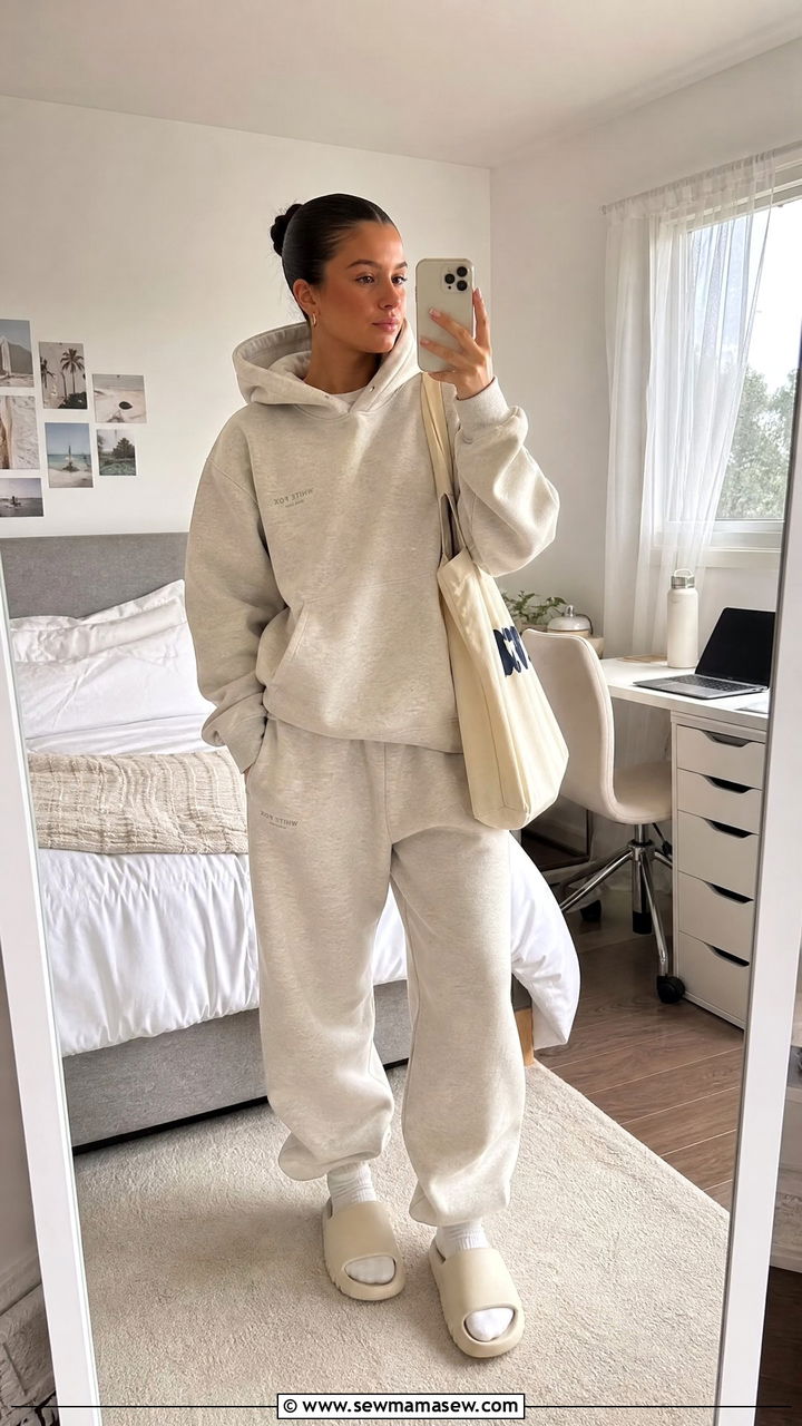 Matching Lounge Set with Slides - 30 Cute outfits for teens