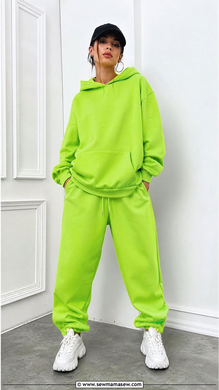 Matching Neon Green Sweatsuit With Chunky Sneakers - 35 Billie Eilish concert outfit ideas