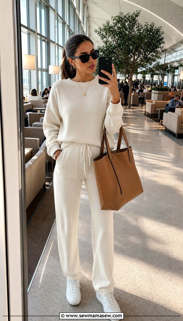 Matching Neutral Sweatsuit with Oversized Tote and Sneakers - 25 Europe travel outfits aesthetic