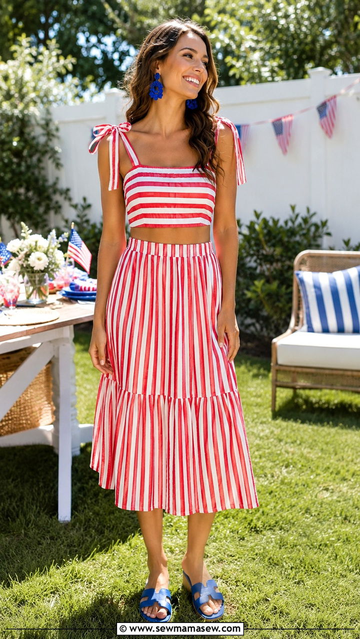 Matching Red and White Two Piece Set With Blue Accessories - 25 4th of July outfit ideas