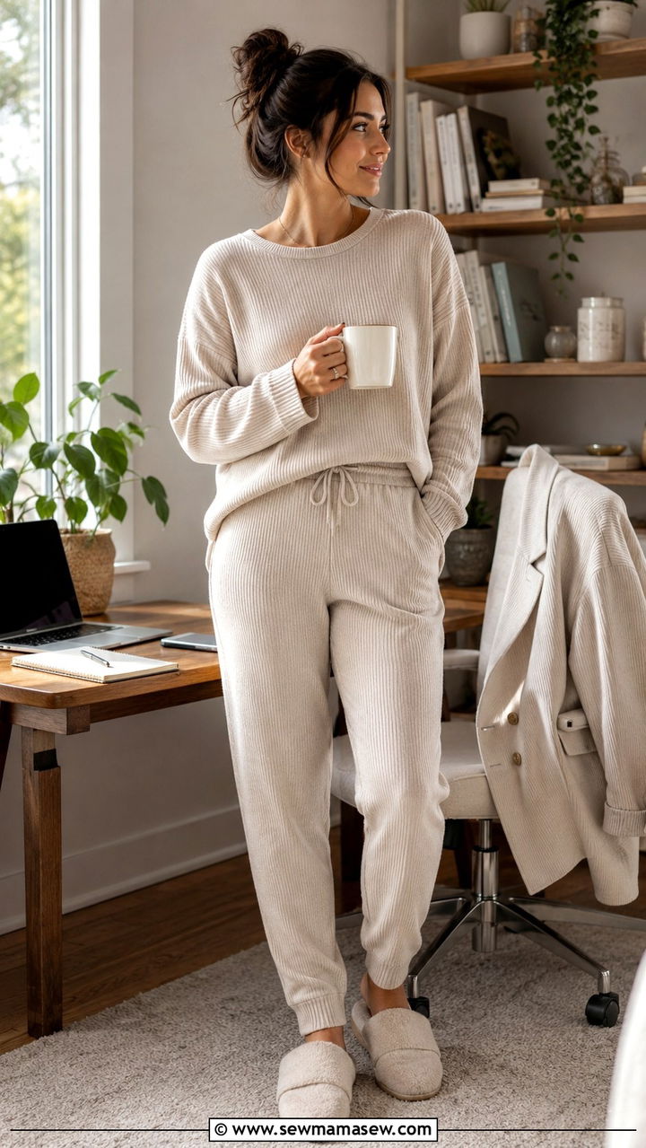 Matching Ribbed Knit Lounge Set For Working From Home - 30 Outfit ideas for working moms