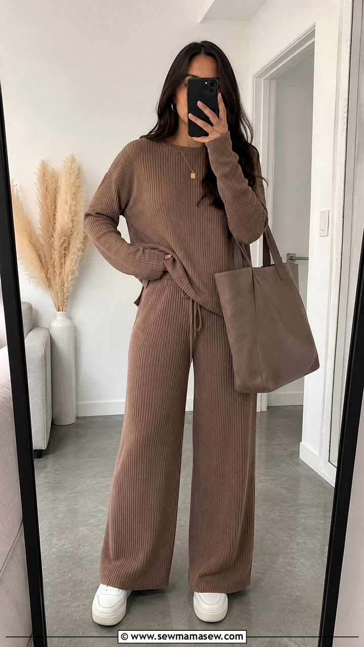 Matching Ribbed Knit Set Brunch Outfit - 30 brunch outfits inspo
