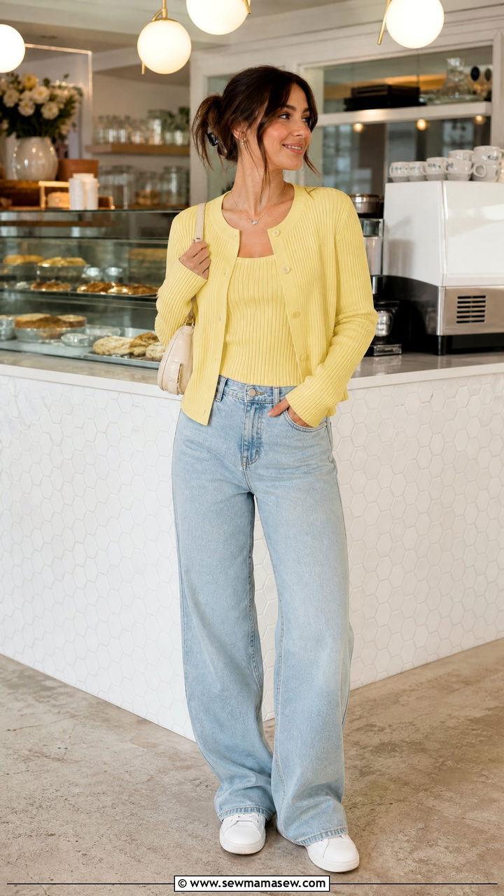 Matching Ribbed Knit Set With Relaxed Jeans - 25 chic jeans outfit ideas