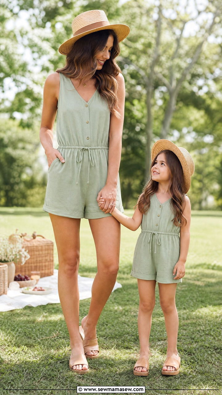 Matching Rompers With Sandals And Sun Hats - 30 Summer mother daughter outfits