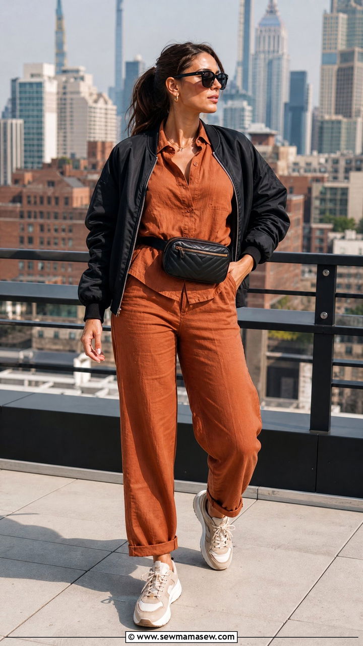 Matching Set with a Bomber Jacket - 30 summer to fall outfit ideas