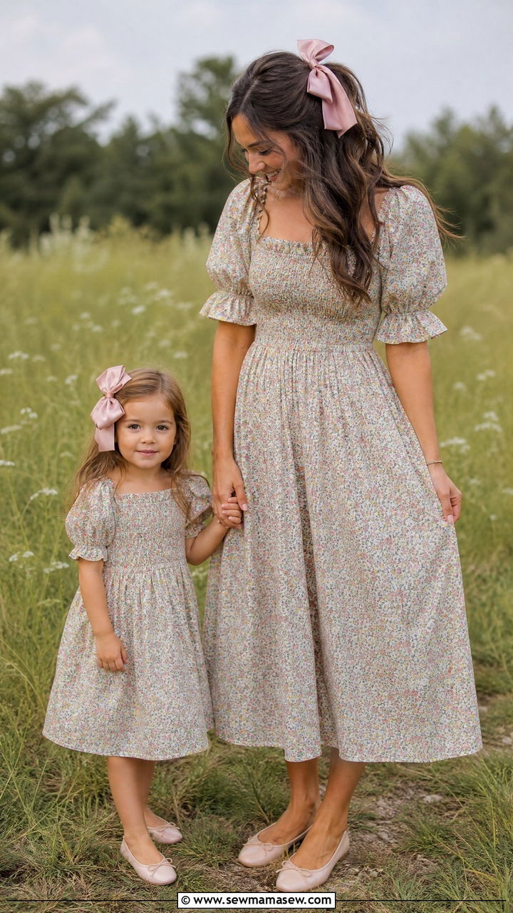 Matching Smocked Dresses With Hair Bows - 30 Summer mother daughter outfits