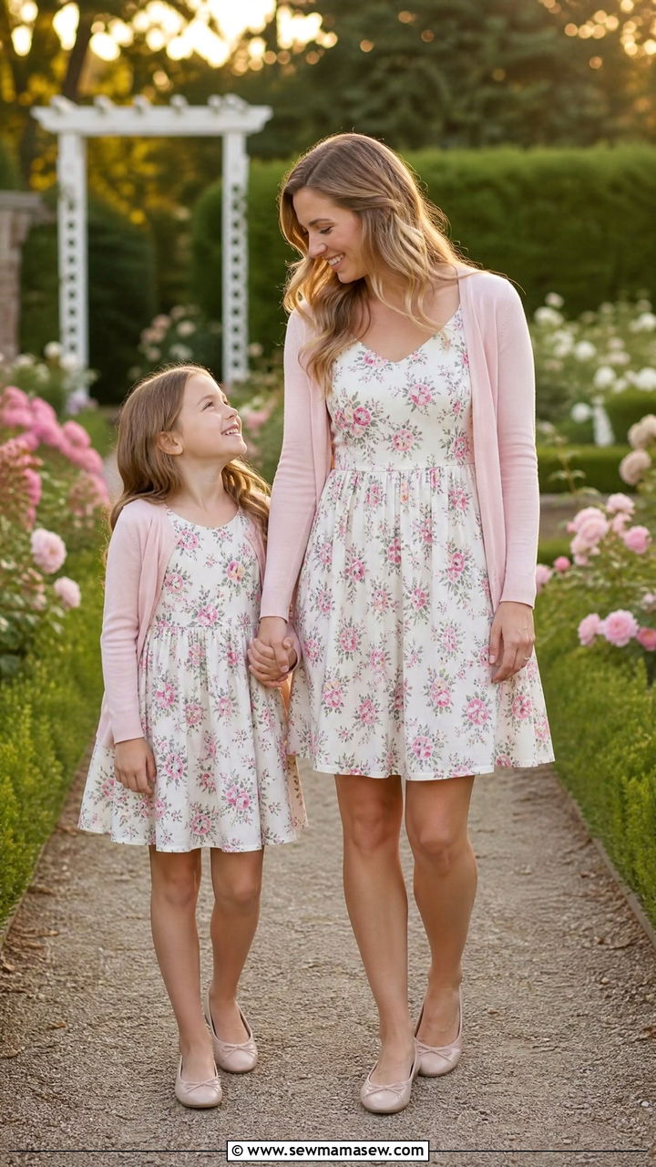 Matching Sundresses With Light Cardigans - 30 Summer mother daughter outfits