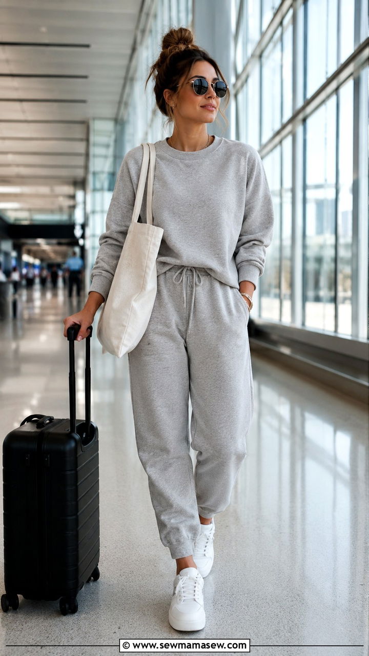 Matching Sweat Set With Sneakers Airport Outfit - 25 Airport outfit ideas for short flight