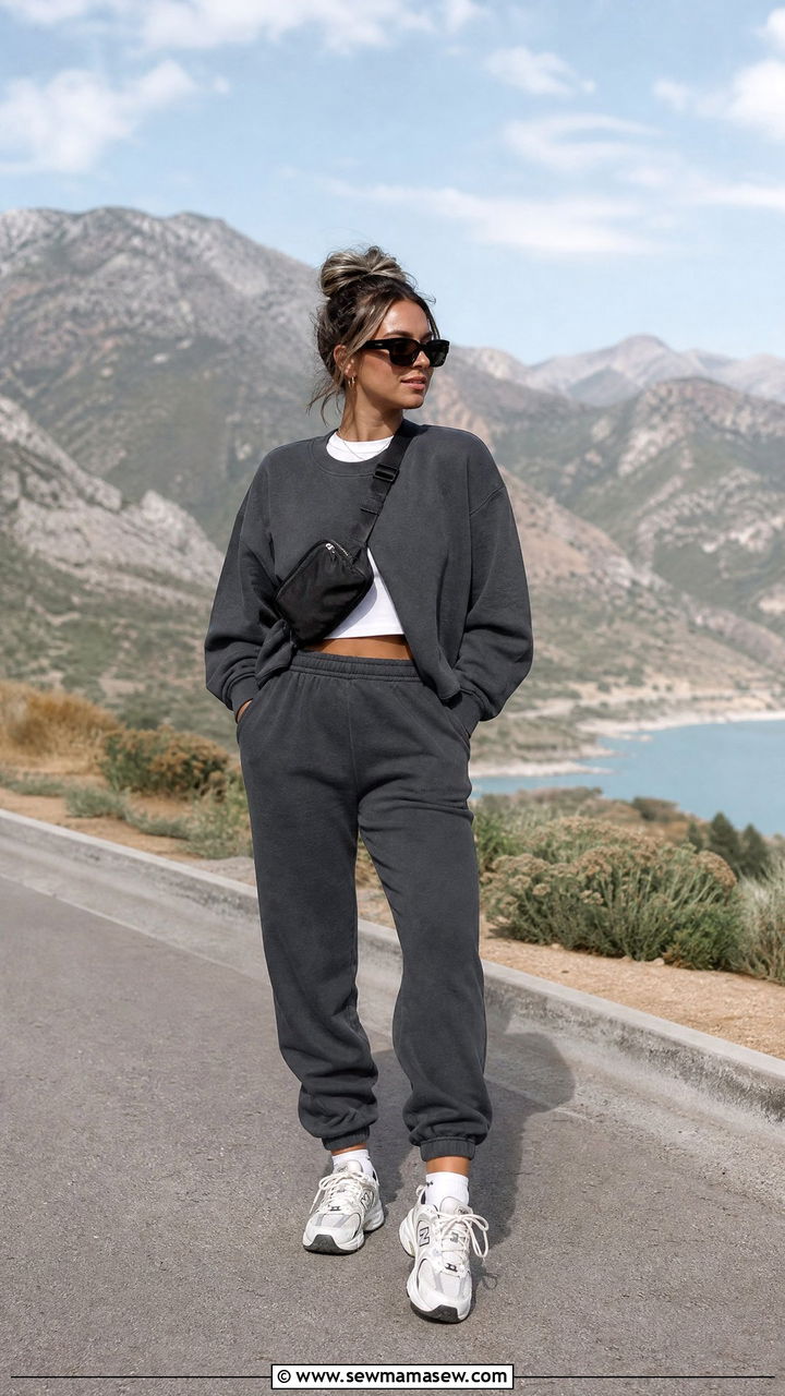 Matching Sweat Set and Sneakers Road Trip Look - 25 vacation outfits inspo