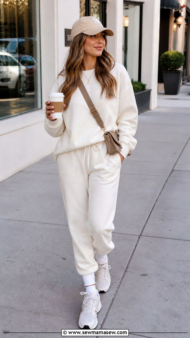 Matching Sweat Set with Baseball Cap Outfit - 40 running errands outfit ideas
