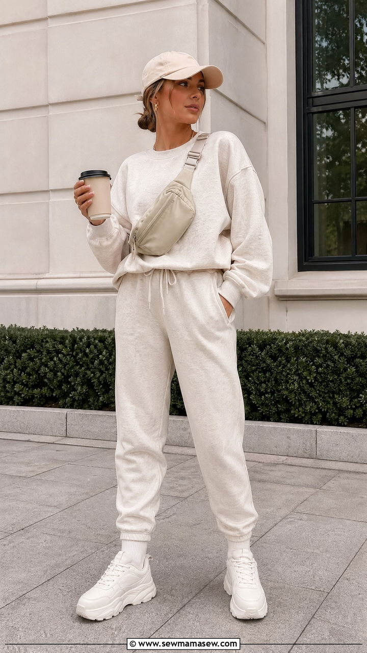 Matching Sweat Set with Baseball Cap - 35 errand outfit ideas for women