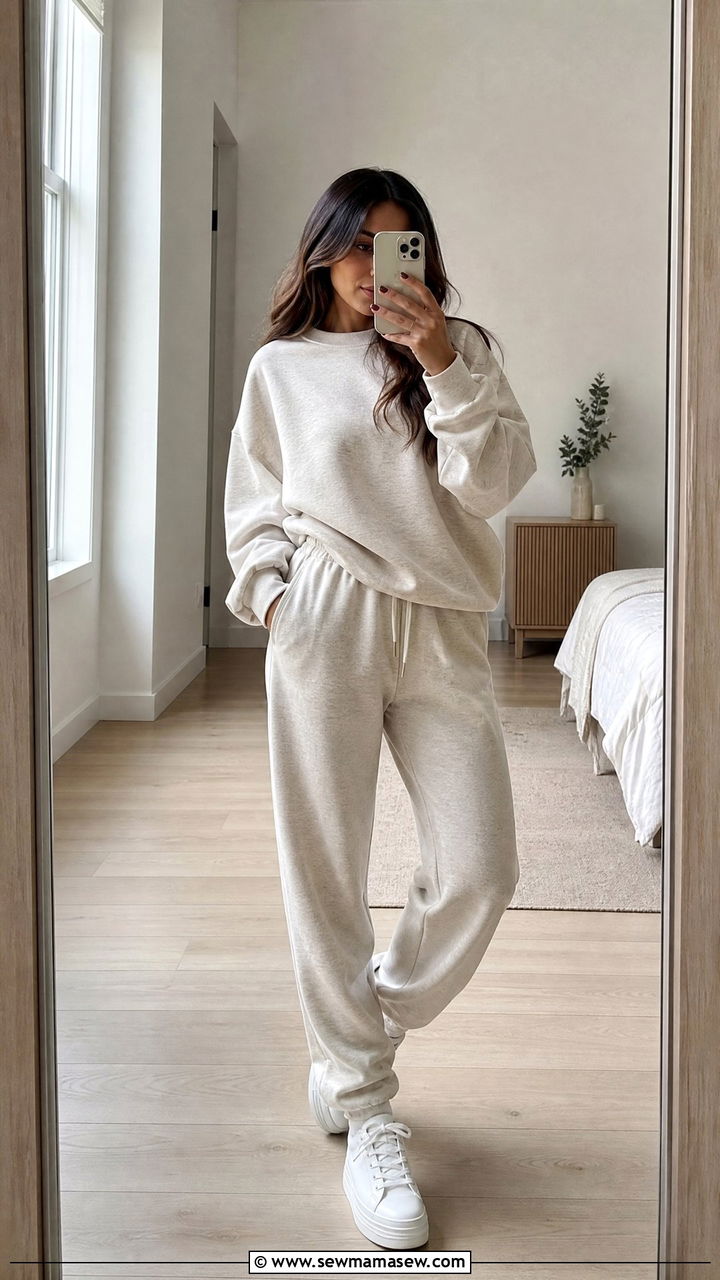 Matching Sweatsuit Set with Sneakers - 30 Cozy movie night outfit ideas