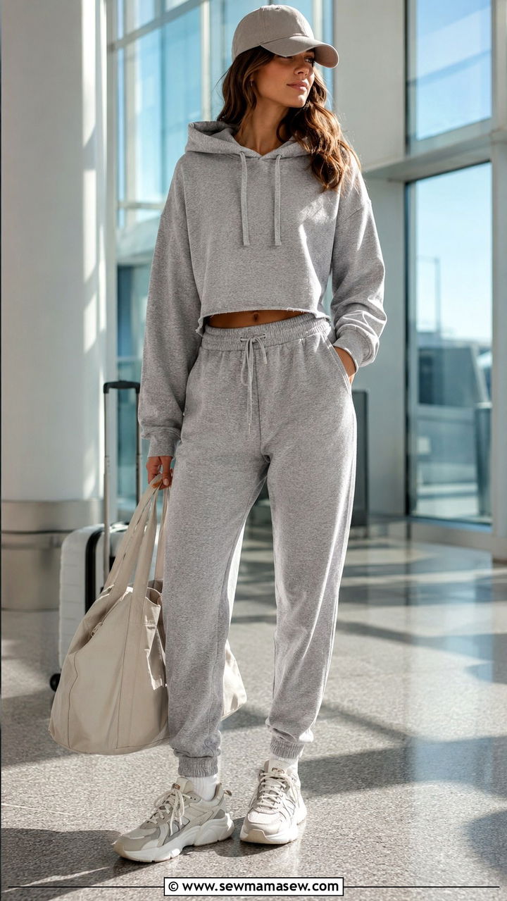 Matching Sweatsuit With Chunky Sneakers Airport Outfit - 25 Airport outfit ideas with matching set