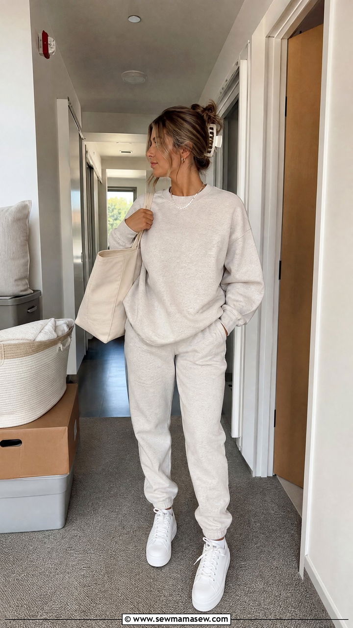 Matching Sweatsuit With White Sneakers Outfit - 30 College move in day outfit ideas