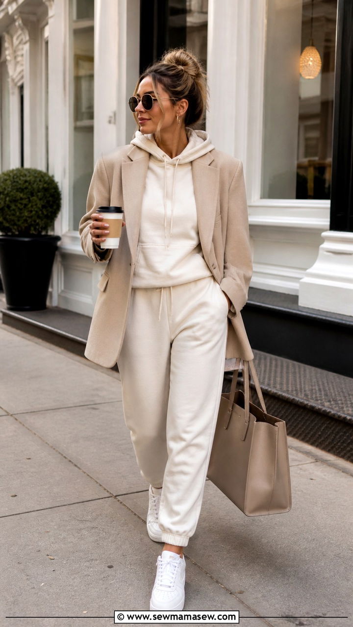 Matching Sweatsuit and Oversized Blazer with Sneakers Outfit - 40 running errands outfit ideas