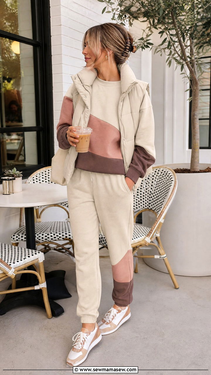 Matching Sweatsuit with Retro Sneakers - 25 Loungewear outfit ideas for moms