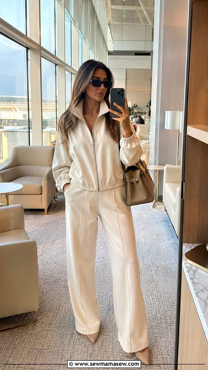 Matching Track Pants Set With Pointed Toe Pumps - 30 chic track pants outfit ideas