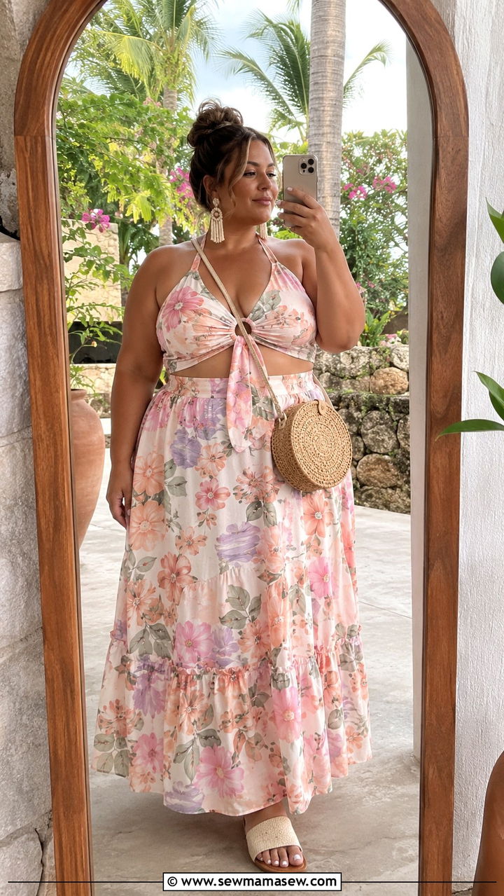 Matching Two Piece Set - 30 Plus size outfit ideas for beach