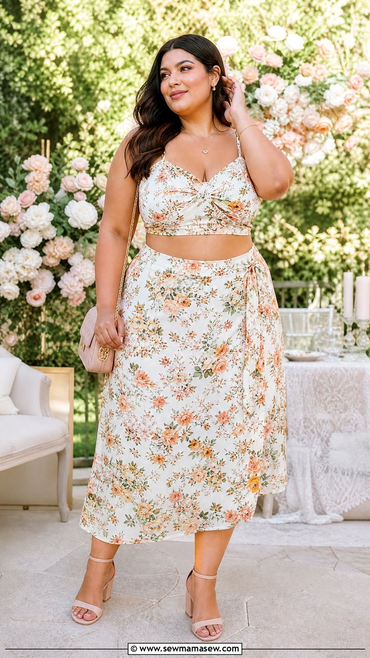 Matching Two Piece Set With Heels - 30 summer outfits for plus size women