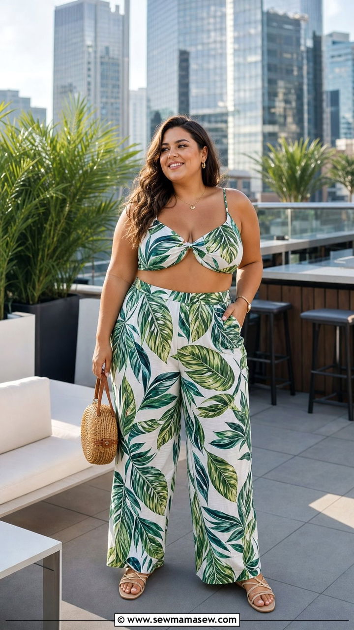 Matching Two Piece Set With High Waist Bottoms - 25 summer outfits for women with tummy