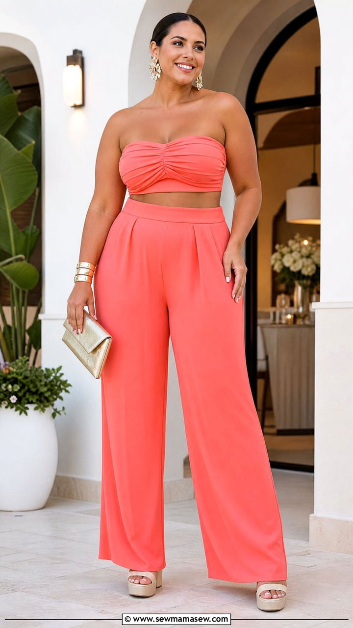 Matching Two Piece Set in Bright Color - 30 Summer outfits for plus size