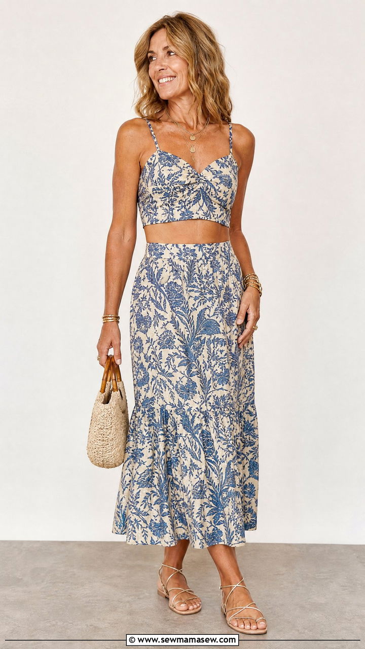 Matching Two Piece Skirt and Blouse Set - 30 Concert outfit ideas for women over 40