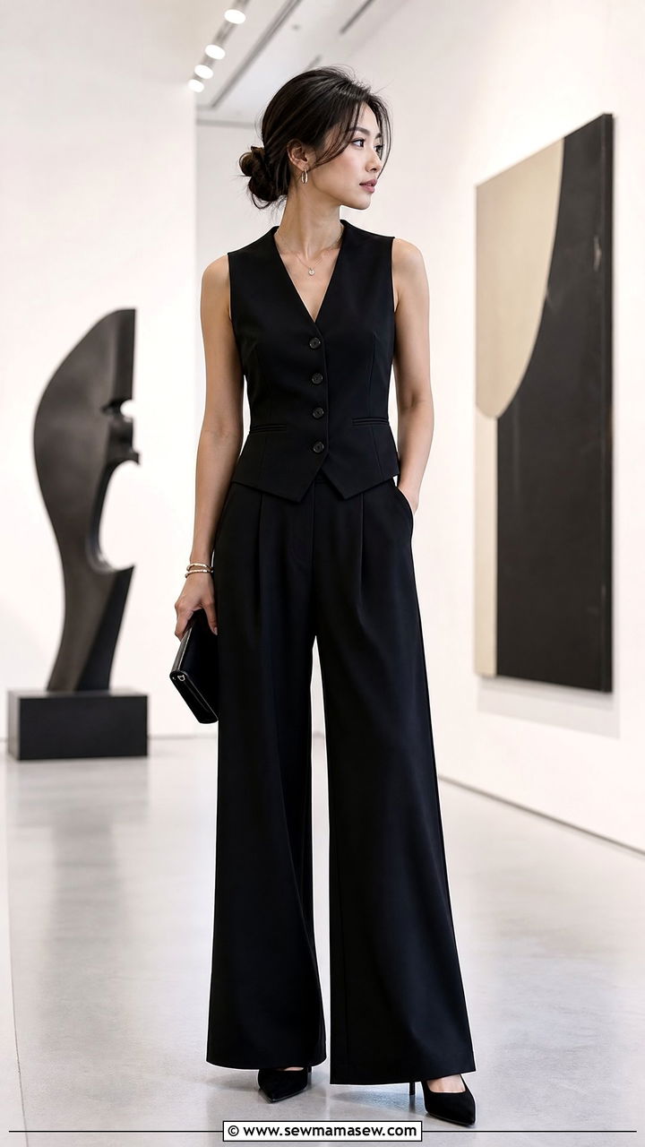 Matching Vest and Palazzo Pants Outfit - 25 Quiet luxury outfit ideas petite