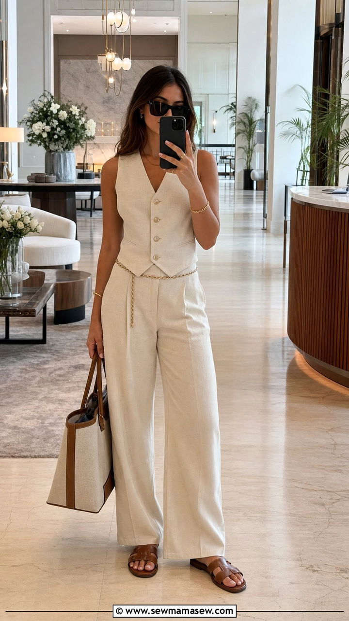 Matching Vest and Wide Leg Trousers - 25 European vacation outfit ideas 2026