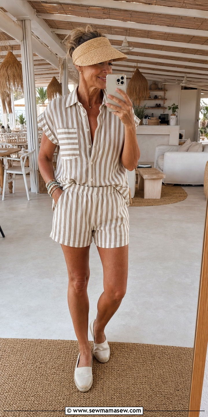 Matching beach co ord shirt and shorts set - 25 Cover up outfit ideas for women over 50