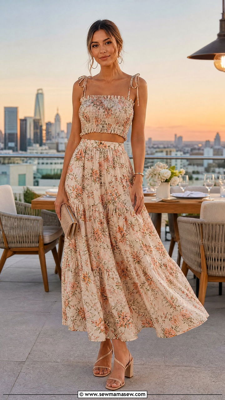 Matching crop top and maxi skirt set - 35 girls night out outfit ideas for women