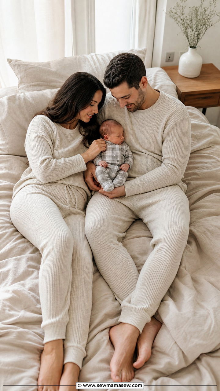 Matching family pajamas newborn photo idea - 25 Newborn photoshoot outfit ideas
