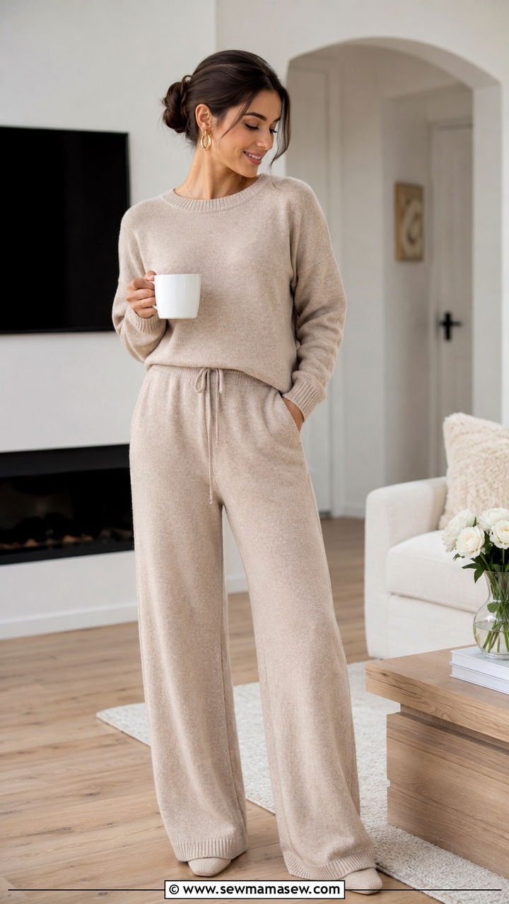 Matching knit co ord set in soft beige - 30 Spring outfit ideas for work from home