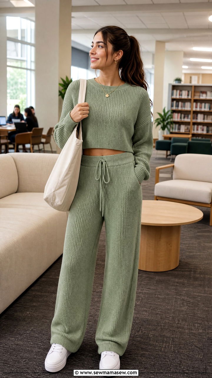 Matching knit co ord set outfit college lounge - 30 Cute outfits for college girls