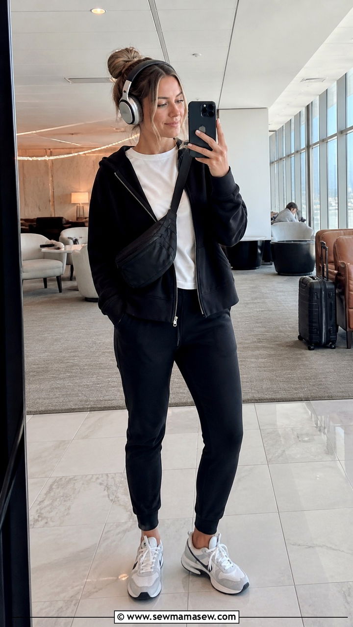 Matching knit lounge set airport outfit - 40 travel outfits for women