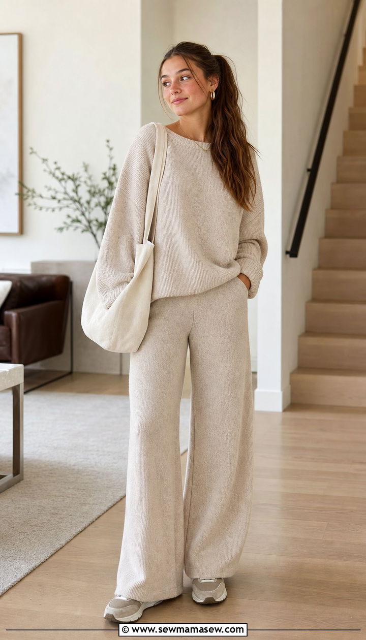 Matching knit lounge set with dad sneakers - 25 Cute outfits for 17 year olds