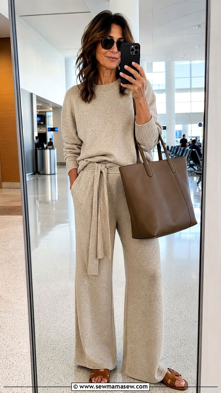 Matching knit set with oversized tote rectangle - 25 Outfit ideas for rectangle over 40