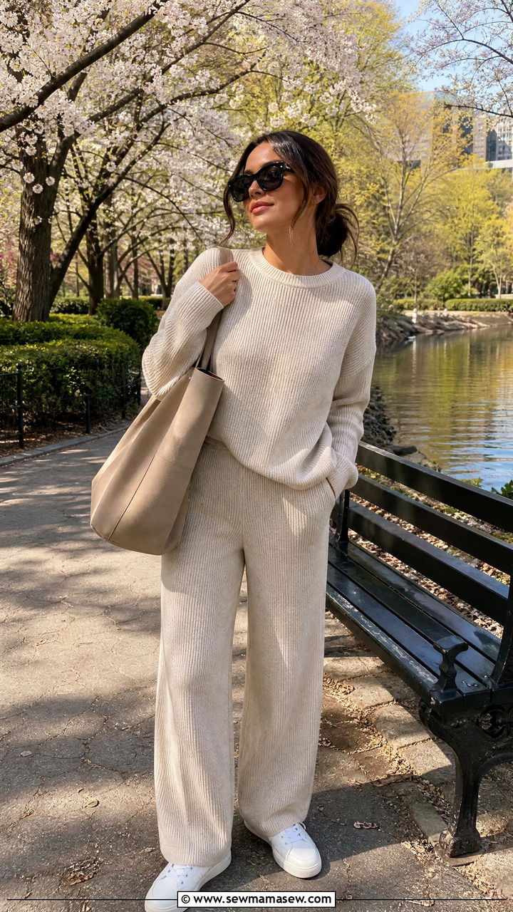 Matching knit set with sneakers park outfit - 25 Spring park outfits
