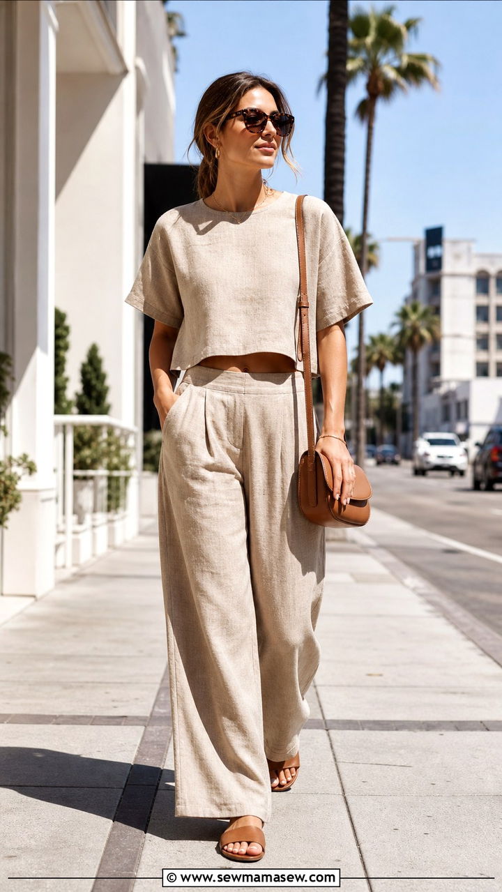 Matching linen two piece set with slides - 40 What to wear in Los Angeles