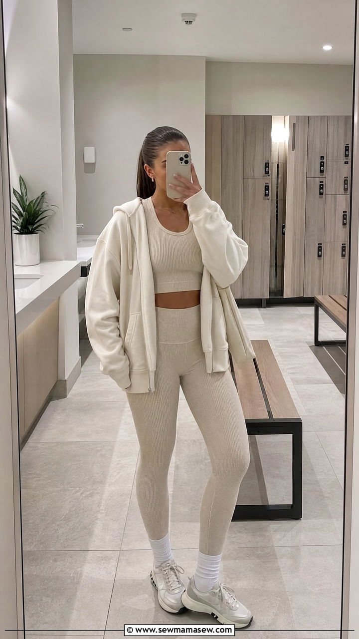 Matching ribbed crop top and high waisted leggings - 25 Aesthetic gym outfit ideas